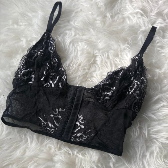 Urban Outfitters Black and Silver Embroidered Mesh Corset - Picture 3 of 6